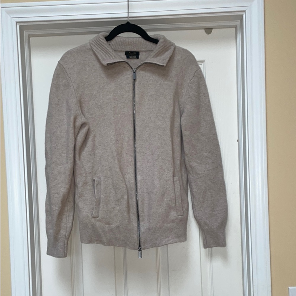 Tan Zip Up Sweater with Collar and Ribbed Cuffs